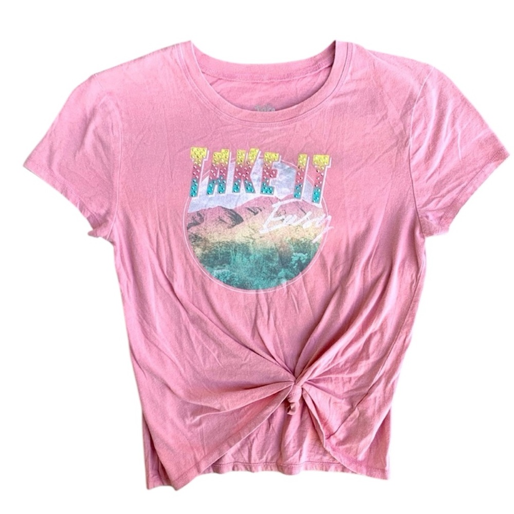 Justice pink tee shirt with tie bottom - size 8 - NWT